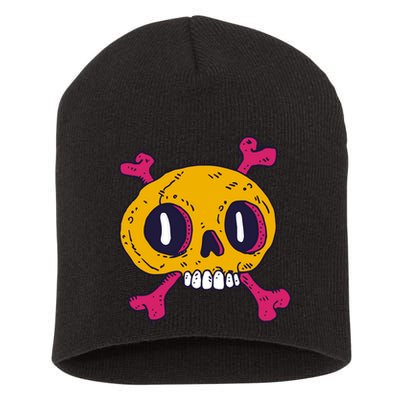 Creepy Dead Eye Skull Crossbones Short Acrylic Beanie