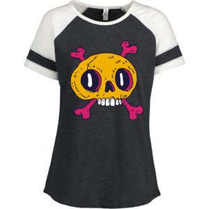 Creepy Dead Eye Skull Crossbones Enza Ladies Jersey Colorblock Tee