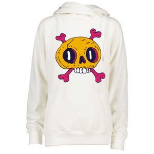 Creepy Dead Eye Skull Crossbones Womens Funnel Neck Pullover Hood