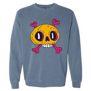 Creepy Dead Eye Skull Crossbones Garment-Dyed Sweatshirt