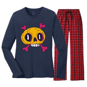 Creepy Dead Eye Skull Crossbones Women's Long Sleeve Flannel Pajama Set 