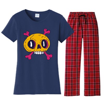 Creepy Dead Eye Skull Crossbones Women's Flannel Pajama Set