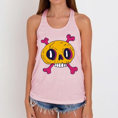 Creepy Dead Eye Skull Crossbones Women's Knotted Racerback Tank