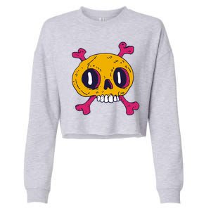 Creepy Dead Eye Skull Crossbones Cropped Pullover Crew