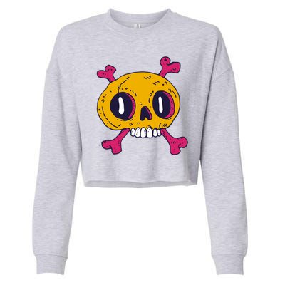 Creepy Dead Eye Skull Crossbones Cropped Pullover Crew