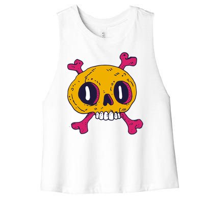 Creepy Dead Eye Skull Crossbones Women's Racerback Cropped Tank