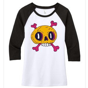 Creepy Dead Eye Skull Crossbones Women's Tri-Blend 3/4-Sleeve Raglan Shirt