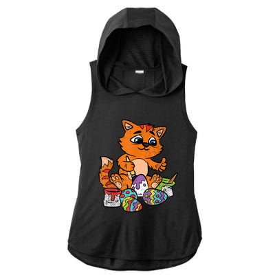 Cat Dyeing Easter Egg Hunting Cute Kitty Kitten Lover Ladies PosiCharge Tri-Blend Wicking Draft Hoodie Tank