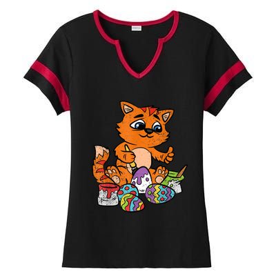 Cat Dyeing Easter Egg Hunting Cute Kitty Kitten Lover Ladies Halftime Notch Neck Tee