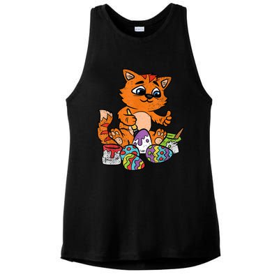 Cat Dyeing Easter Egg Hunting Cute Kitty Kitten Lover Ladies PosiCharge Tri-Blend Wicking Tank