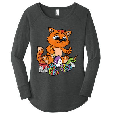 Cat Dyeing Easter Egg Hunting Cute Kitty Kitten Lover Women's Perfect Tri Tunic Long Sleeve Shirt