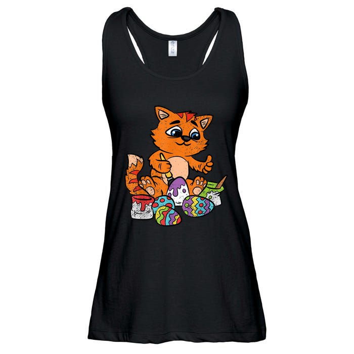 Cat Dyeing Easter Egg Hunting Cute Kitty Kitten Lover Ladies Essential Flowy Tank