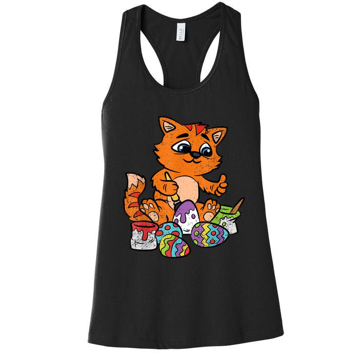 Cat Dyeing Easter Egg Hunting Cute Kitty Kitten Lover Women's Racerback Tank