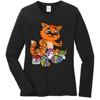 Cat Dyeing Easter Egg Hunting Cute Kitty Kitten Lover Ladies Long Sleeve Shirt