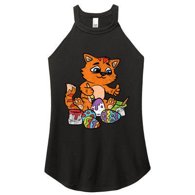 Cat Dyeing Easter Egg Hunting Cute Kitty Kitten Lover Women's Perfect Tri Rocker Tank