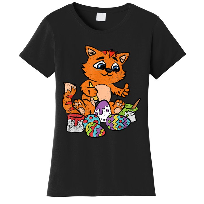 Cat Dyeing Easter Egg Hunting Cute Kitty Kitten Lover Women's T-Shirt