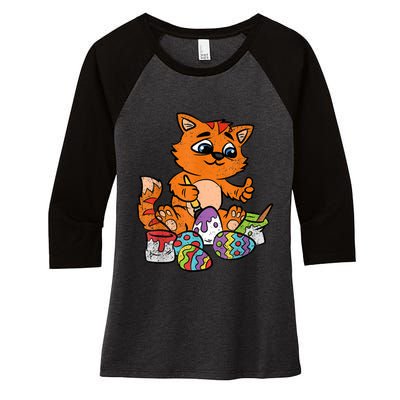 Cat Dyeing Easter Egg Hunting Cute Kitty Kitten Lover Women's Tri-Blend 3/4-Sleeve Raglan Shirt