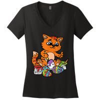 Cat Dyeing Easter Egg Hunting Cute Kitty Kitten Lover Women's V-Neck T-Shirt