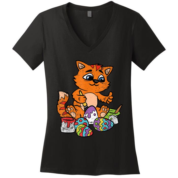 Cat Dyeing Easter Egg Hunting Cute Kitty Kitten Lover Women's V-Neck T-Shirt