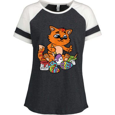 Cat Dyeing Easter Egg Hunting Cute Kitty Kitten Lover Enza Ladies Jersey Colorblock Tee