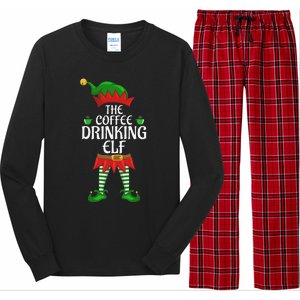 Coffee Drinking Elf Family Matching Group Christmas Party Long Sleeve Pajama Set