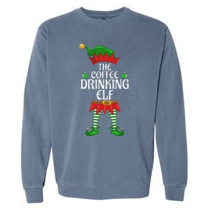 Coffee Drinking Elf Family Matching Group Christmas Party Garment-Dyed Sweatshirt