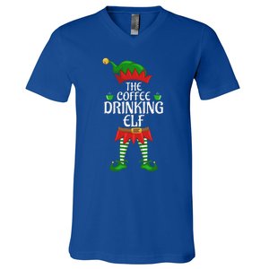 Coffee Drinking Elf Family Matching Group Christmas Party V-Neck T-Shirt