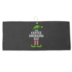 Coffee Drinking Elf Matching Family Group Christmas Party Large Microfiber Waffle Golf Towel