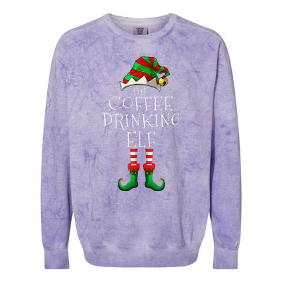 Coffee Drinking Elf Matching Family Group Christmas Party PJ Colorblast Crewneck Sweatshirt