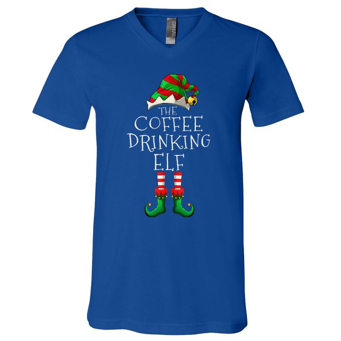 Coffee Drinking Elf Matching Family Group Christmas Party PJ V-Neck T-Shirt