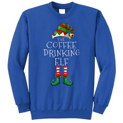 Coffee Drinking Elf Matching Family Group Christmas Party PJ Tall Sweatshirt