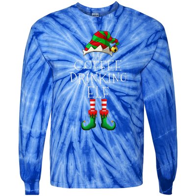 Coffee Drinking Elf Matching Family Group Christmas Party PJ Tie-Dye Long Sleeve Shirt