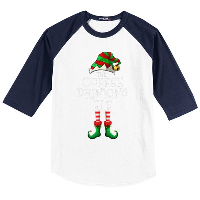 Coffee Drinking Elf Matching Family Group Christmas Party PJ Baseball Sleeve Shirt