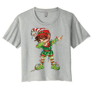 Christmas Dabbing Elf Squad Xmas Family Gift Women's Crop Top Tee