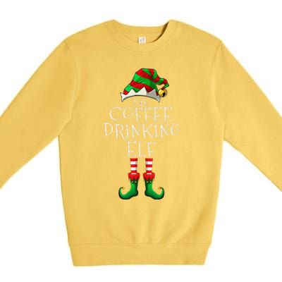 Coffee Drinking Elf Matching Family Group Christmas Party PJ Premium Crewneck Sweatshirt