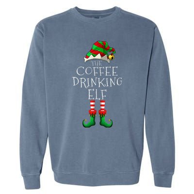 Coffee Drinking Elf Matching Family Group Christmas Party PJ Garment-Dyed Sweatshirt