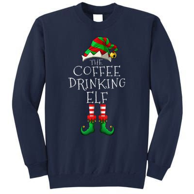 Coffee Drinking Elf Matching Family Group Christmas Party PJ Tall Sweatshirt