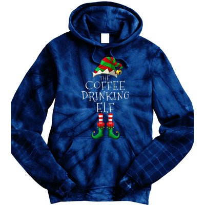 Coffee Drinking Elf Matching Family Group Christmas Party PJ Tie Dye Hoodie