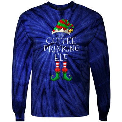 Coffee Drinking Elf Matching Family Group Christmas Party PJ Tie-Dye Long Sleeve Shirt