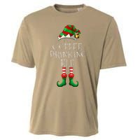 Coffee Drinking Elf Matching Family Group Christmas Party PJ Cooling Performance Crew T-Shirt