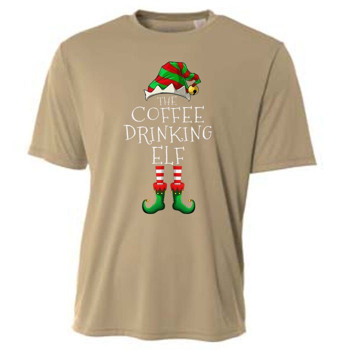 Coffee Drinking Elf Matching Family Group Christmas Party PJ Cooling Performance Crew T-Shirt