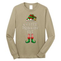 Coffee Drinking Elf Matching Family Group Christmas Party PJ Long Sleeve Shirt