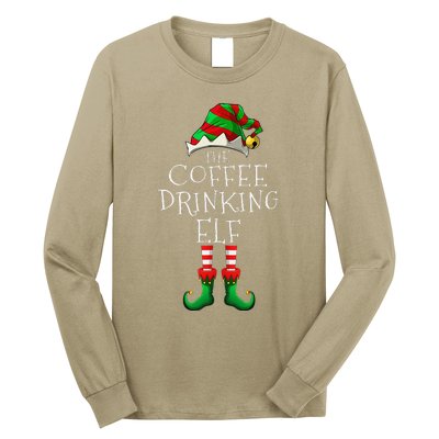 Coffee Drinking Elf Matching Family Group Christmas Party PJ Long Sleeve Shirt