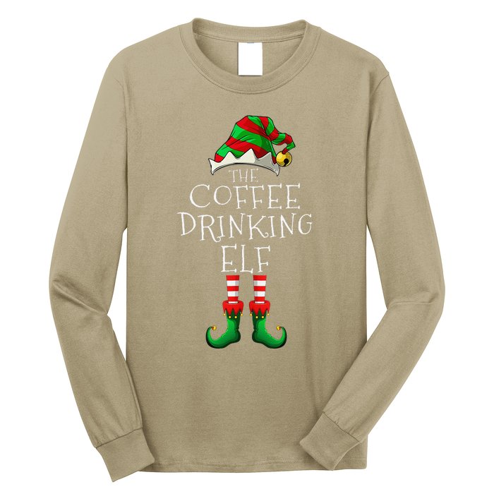 Coffee Drinking Elf Matching Family Group Christmas Party PJ Long Sleeve Shirt