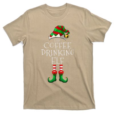 Coffee Drinking Elf Matching Family Group Christmas Party PJ T-Shirt