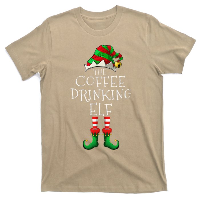 Coffee Drinking Elf Matching Family Group Christmas Party PJ T-Shirt