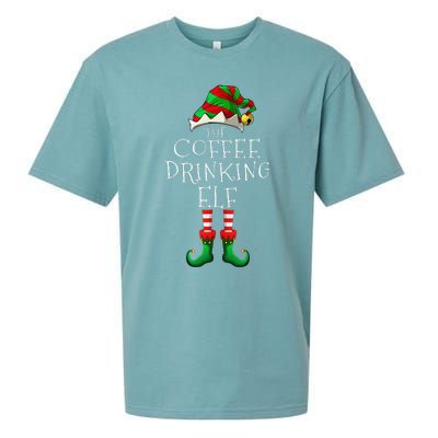 Coffee Drinking Elf Matching Family Group Christmas Party PJ Sueded Cloud Jersey T-Shirt