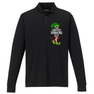 Coffee Drinking Elf Matching Family Christmas Performance Long Sleeve Polo