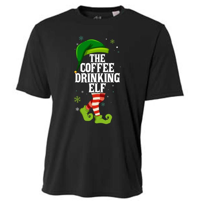 Coffee Drinking Elf Matching Family Christmas Cooling Performance Crew T-Shirt