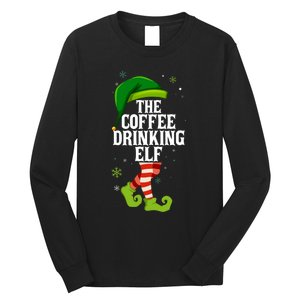 Coffee Drinking Elf Matching Family Christmas Long Sleeve Shirt